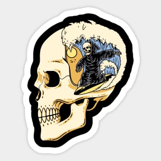 Surfing on the Skull Head Sticker